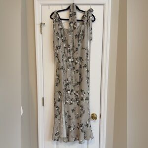Floral Tie-Shoulder Maxi Dress in Taupe